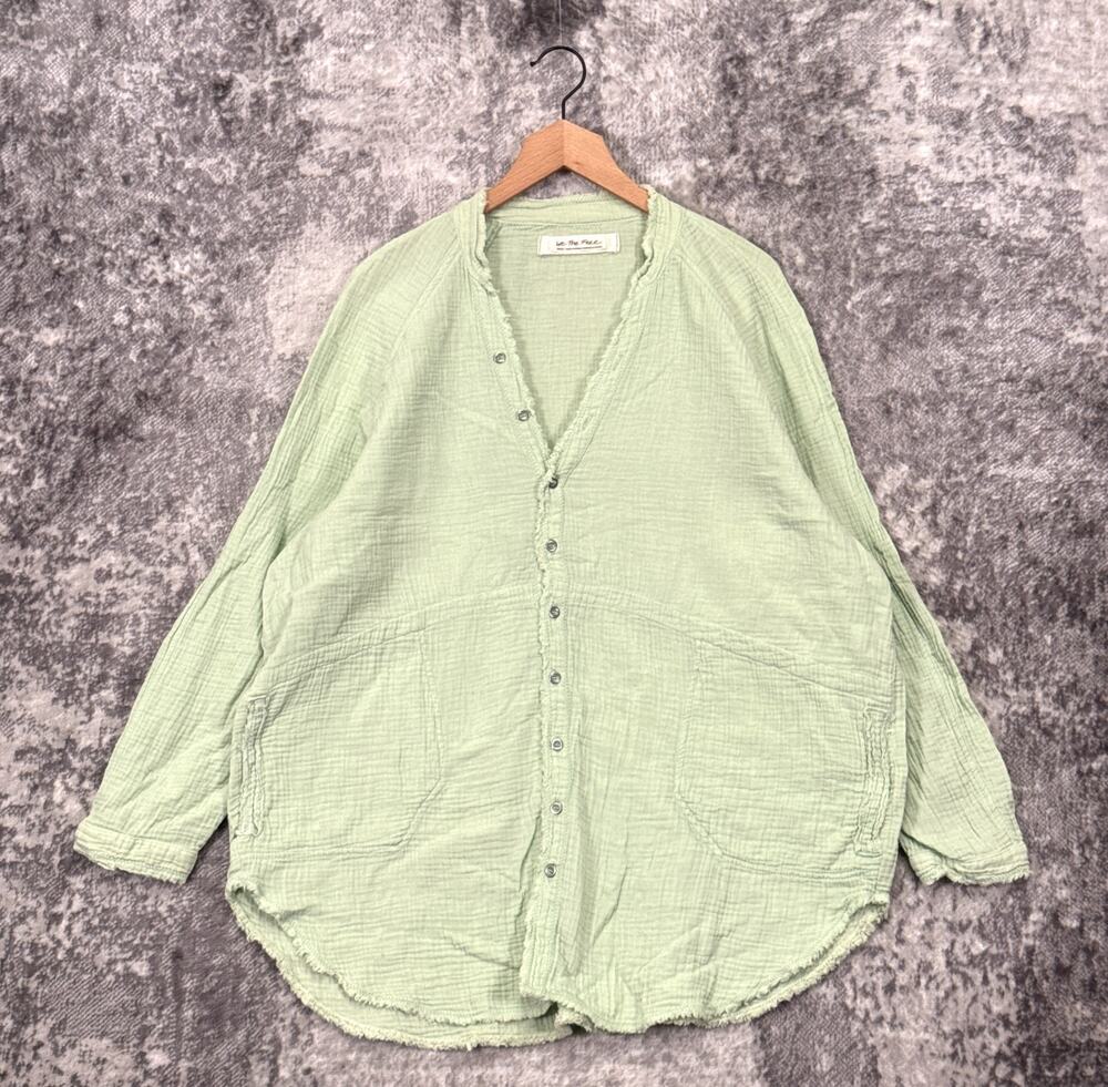 Free People Tunic Top Small Women Green Cotton Gauze Button Down Oversize Shirt